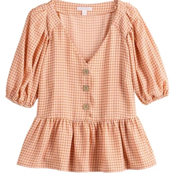 SOLD LAUREN Conrad peplum top Woman’s size XXL 
short sleeve neck Gingham che… - Picture 2 of 16